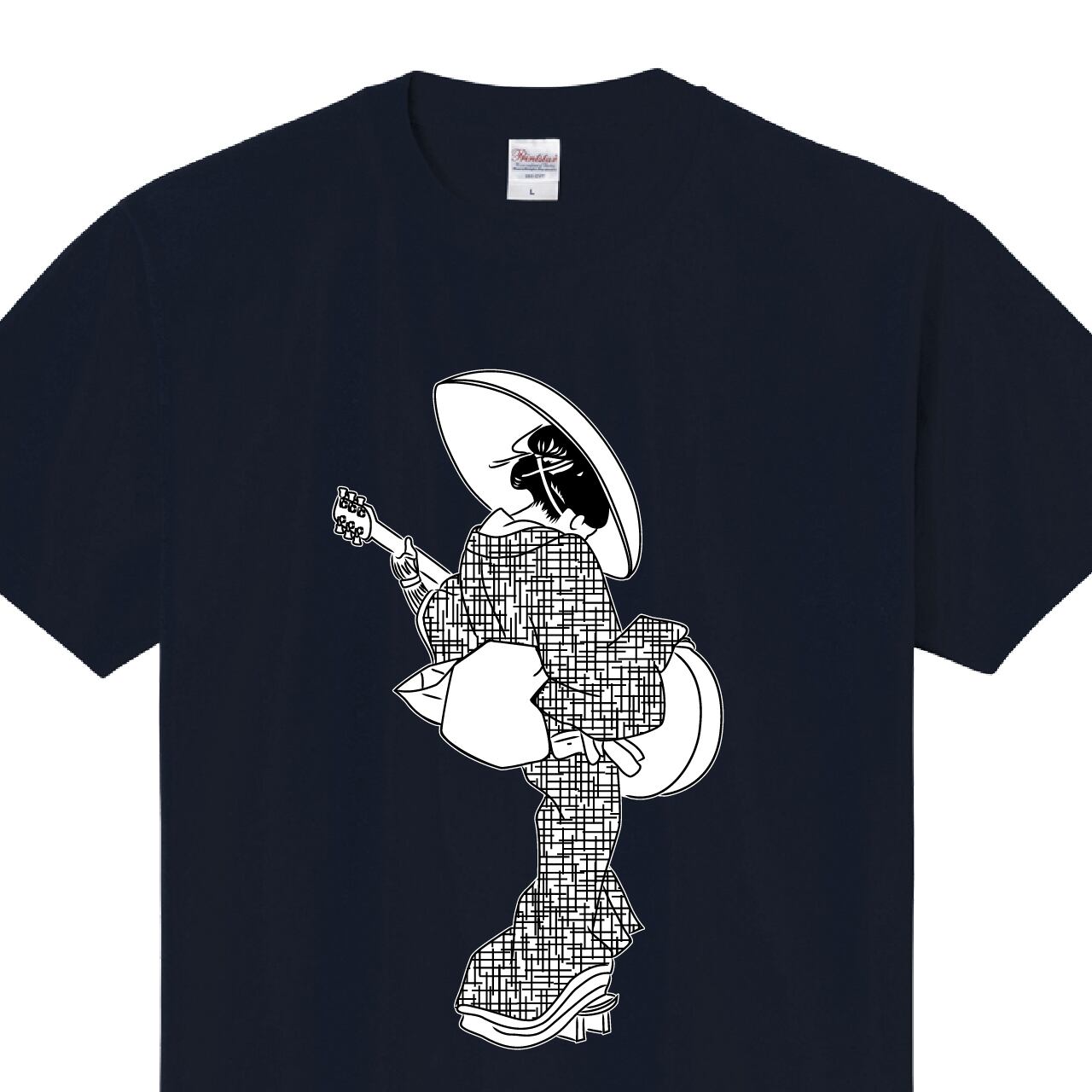 ギターを持った夜鷹Tシャツ Tシャツ ※正面プリント 商品カラー:ネイビー