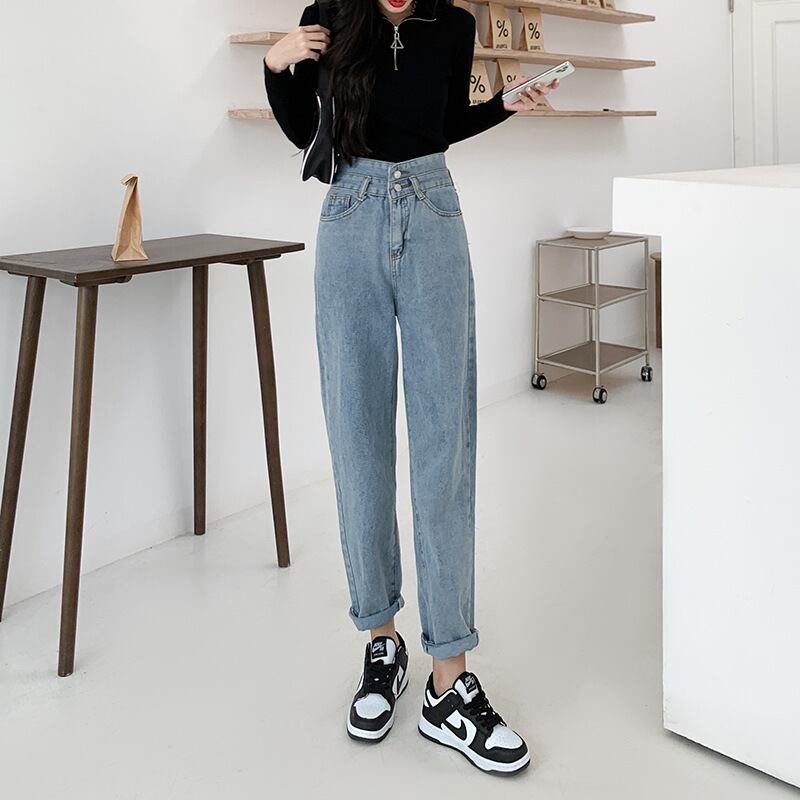 【新作】【送料無料】 ハーレムジーンズ レディース 2021 春と秋 ハイウエスト ストレート ルーズ 小さい 秋 お父さん パンツ 0391020977814
