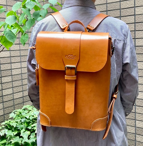 ヌメ革　リュック　キャメル　手縫い　☆送料無料