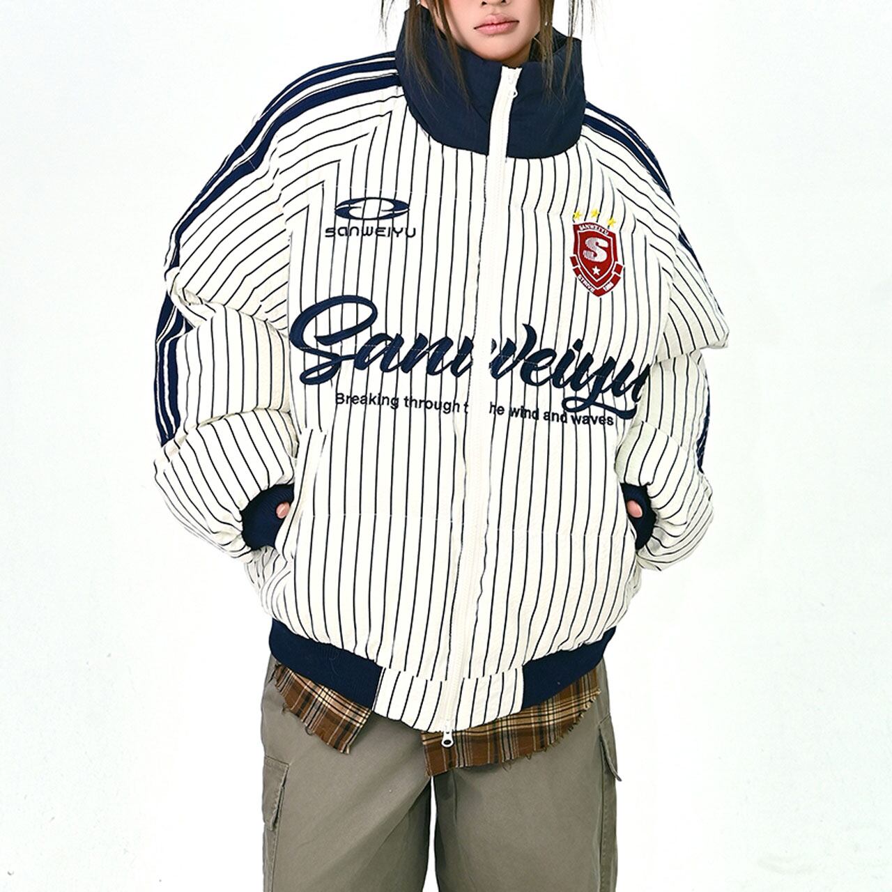 ストライプカレッジロゴスポーティブルゾン 2col R01251