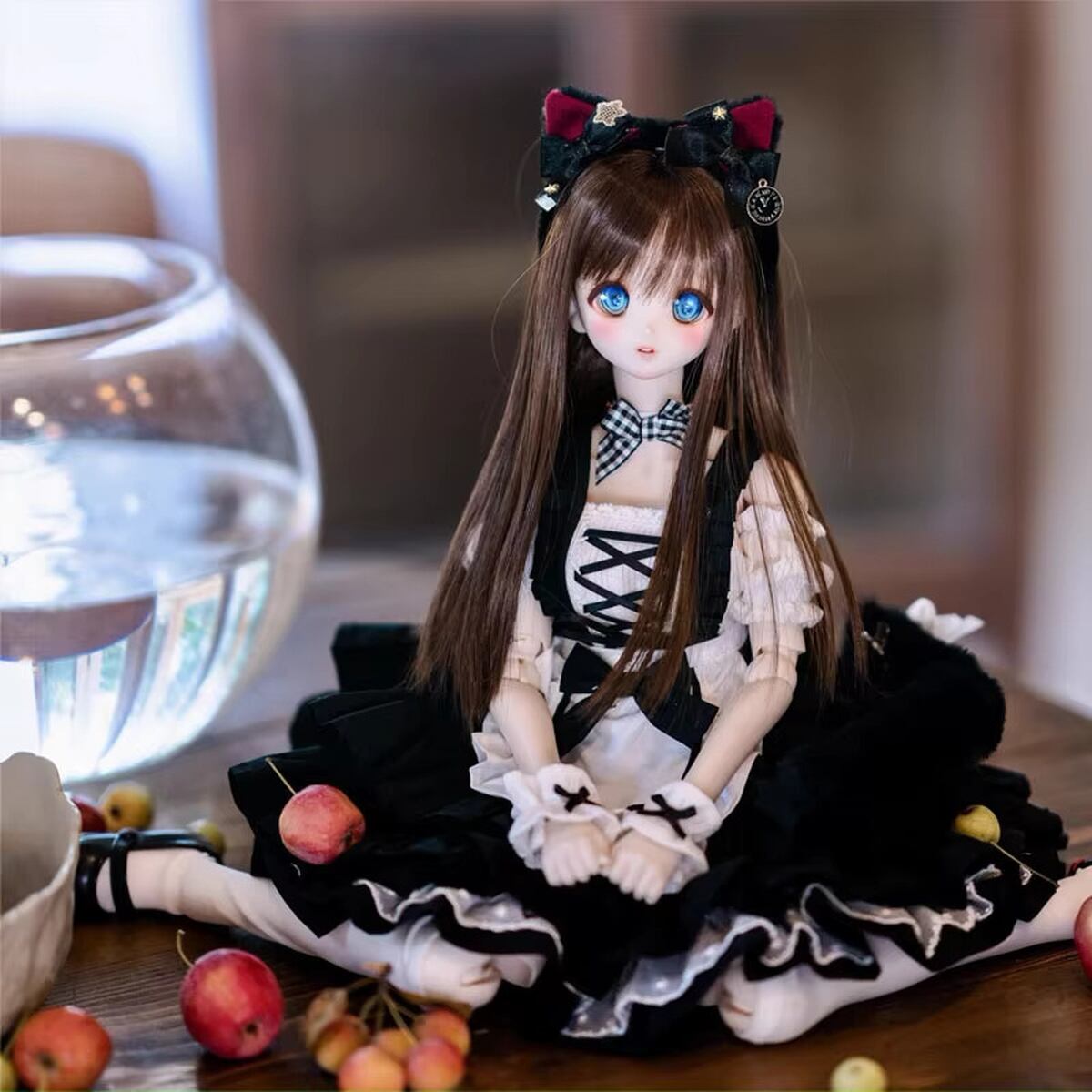 ドール衣装 ネコ耳 しっぽ 肉球 ケモミミ ワンピース フリル レース