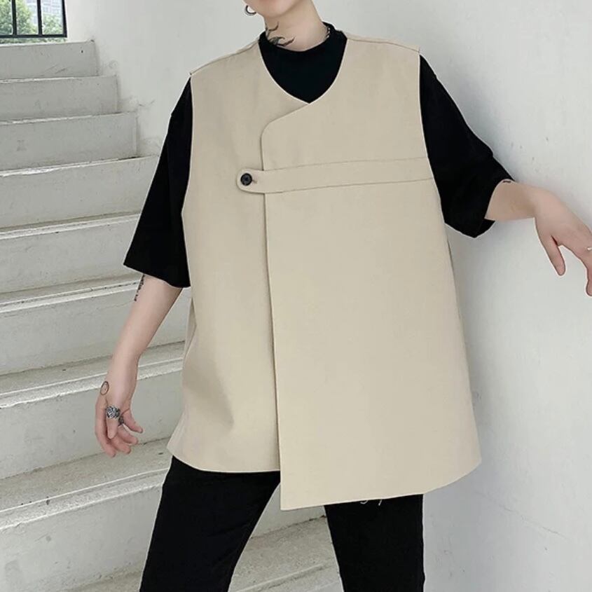 韓国スタイル メンズ アシンメトリー ノースリーブコート M Xl Kormash