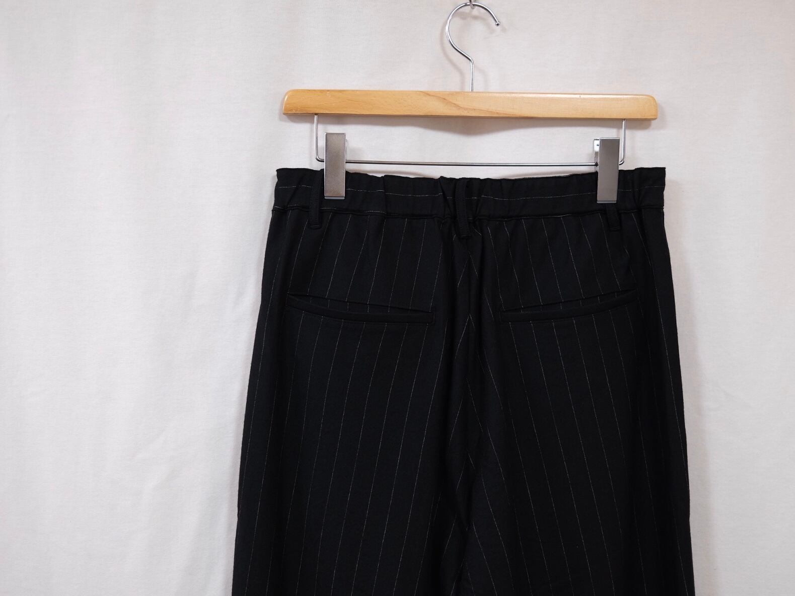 KANEMASA PHIL” 36G Wool Stripe Easy Trousers Black Stripe” | Lapel