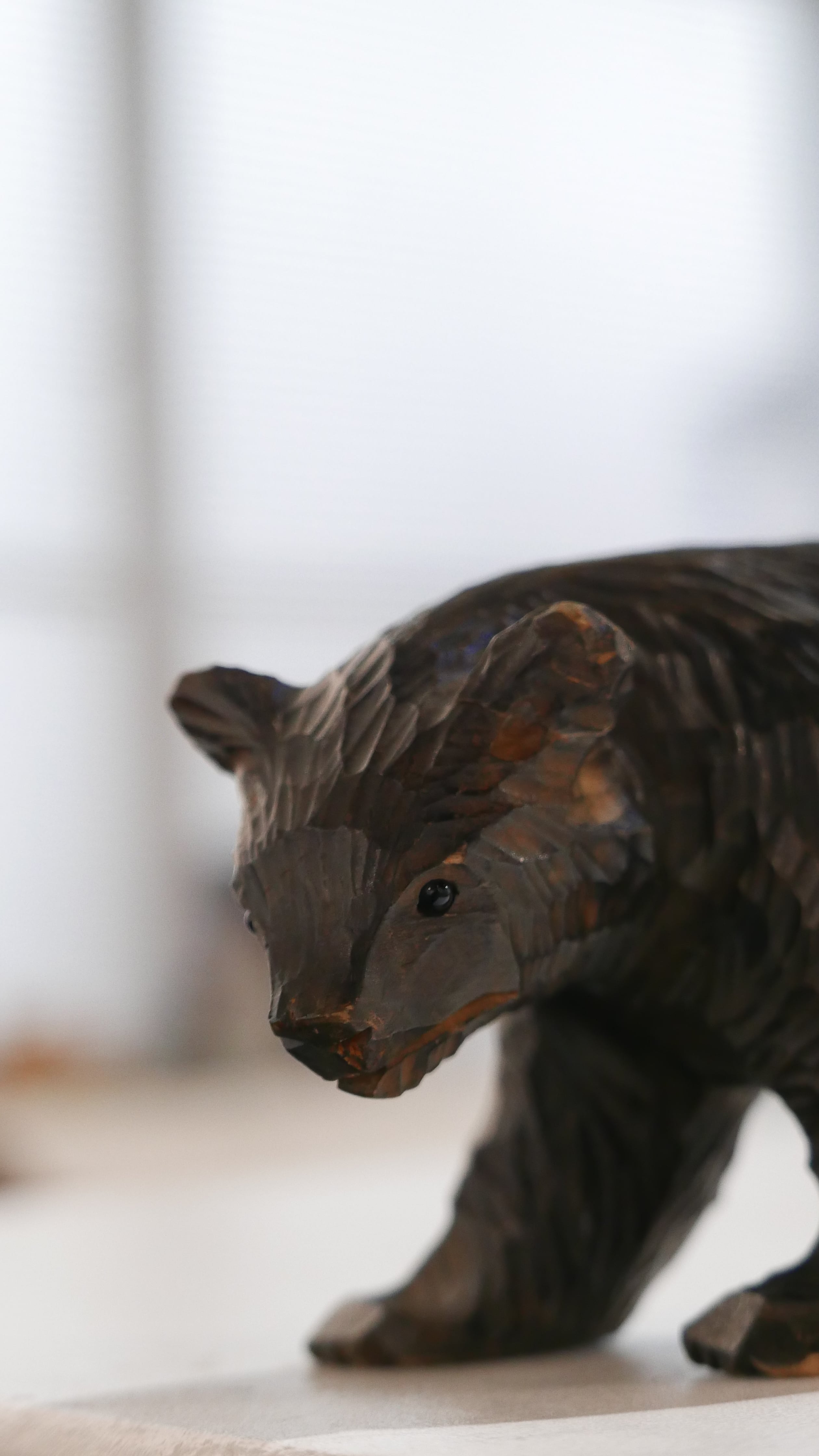 old japan , wooden bear , misty eyes