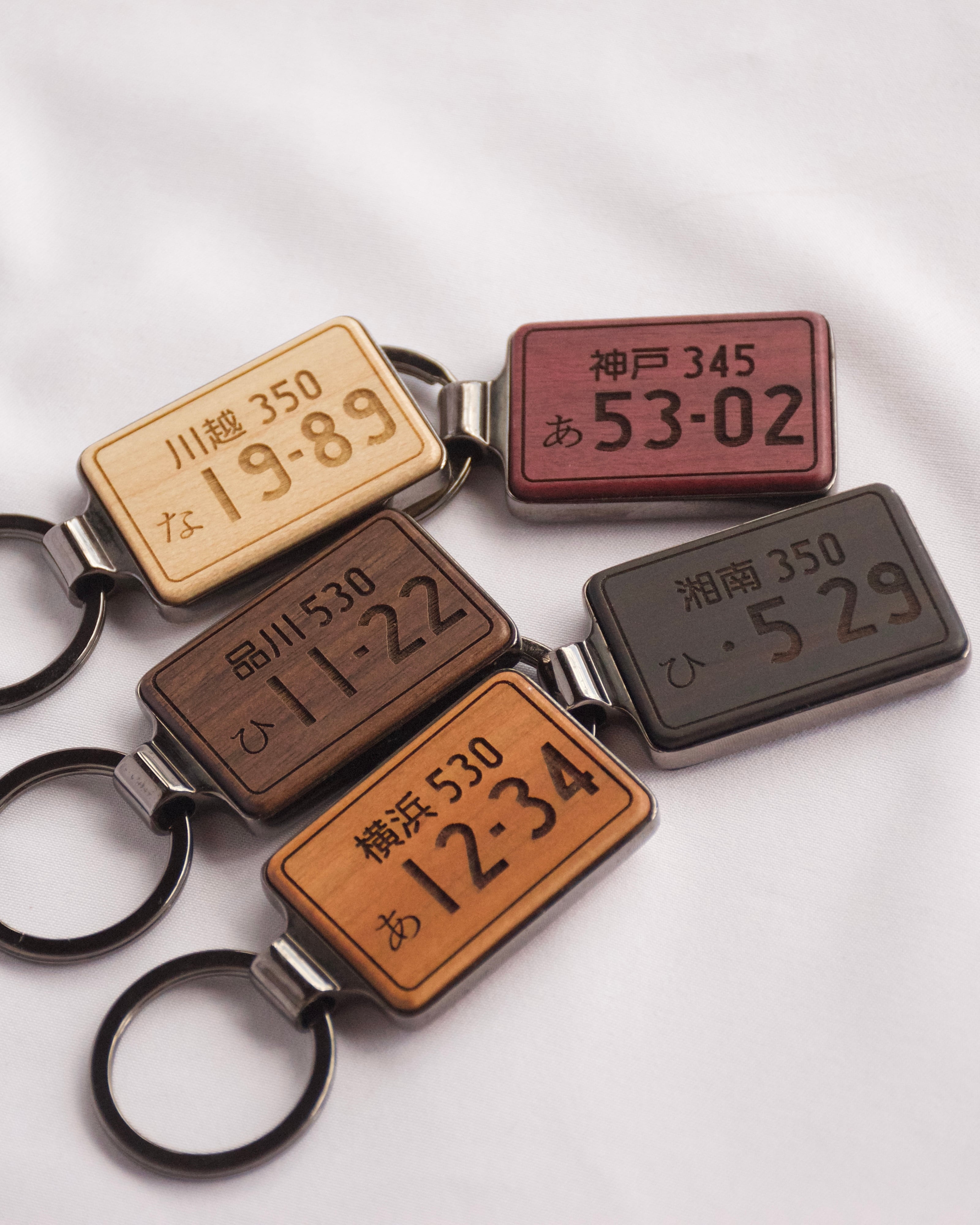 銘木 メタル ナンバープレート wood Key ring 天然木 キーホルダー 車