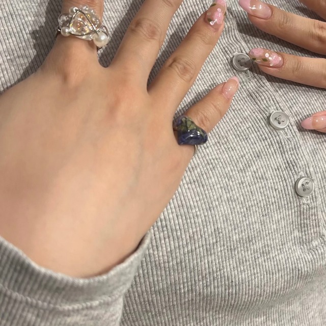 Flower Heart -BLUE- pinky ring