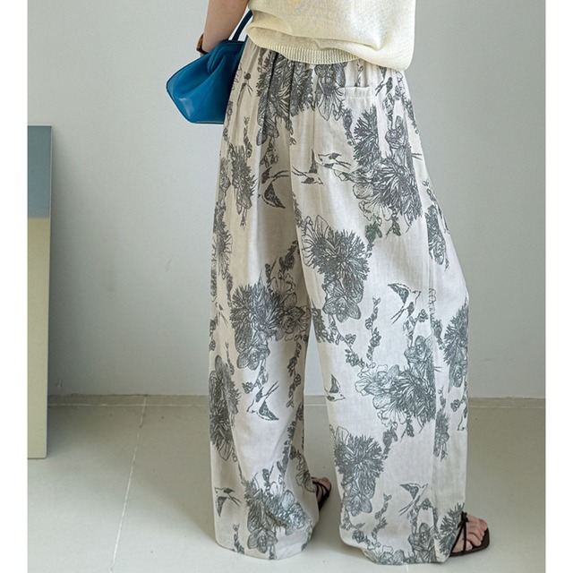 floral print wide relaxed pants L0391