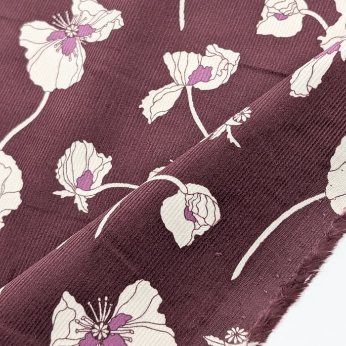 リバティ・ファブリックス ▶細コール(コーデュロイ)◀ Fragile Blooms フラジャイル・ブルームス ワインレッド 約108×50cm