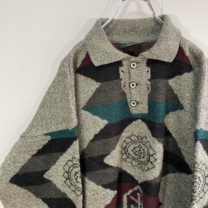 イタリア製　vintage half button design knit polo size L 配送C