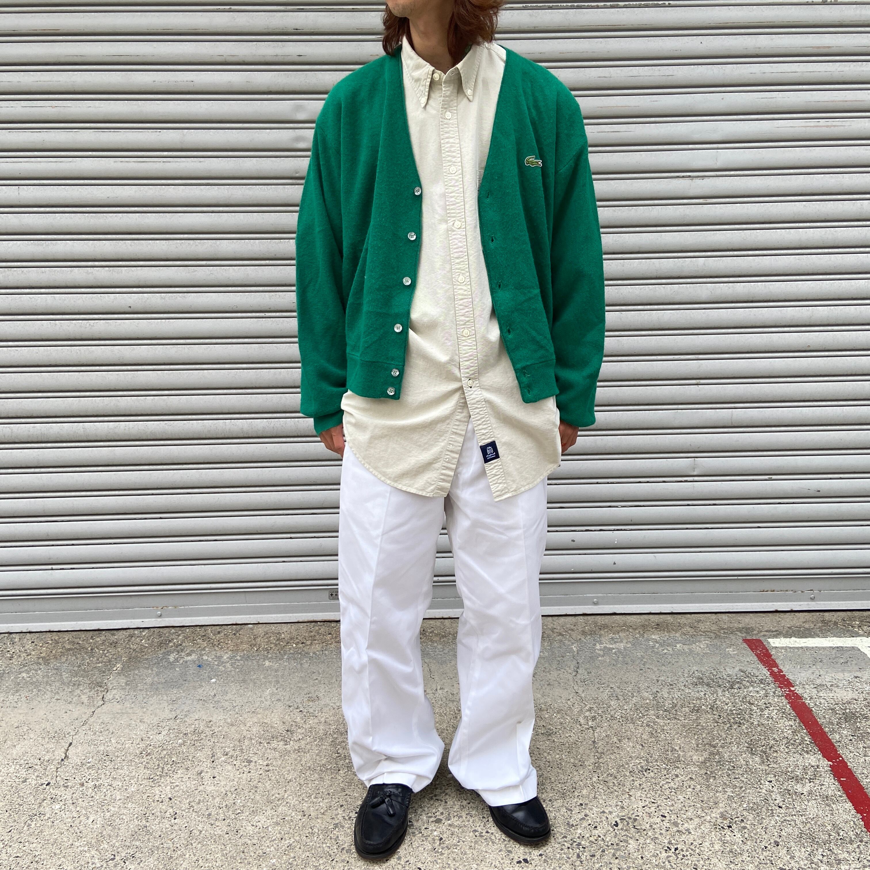 送料無料』70s LACOSTE ラコステ アクリルカーディガン グリーン L