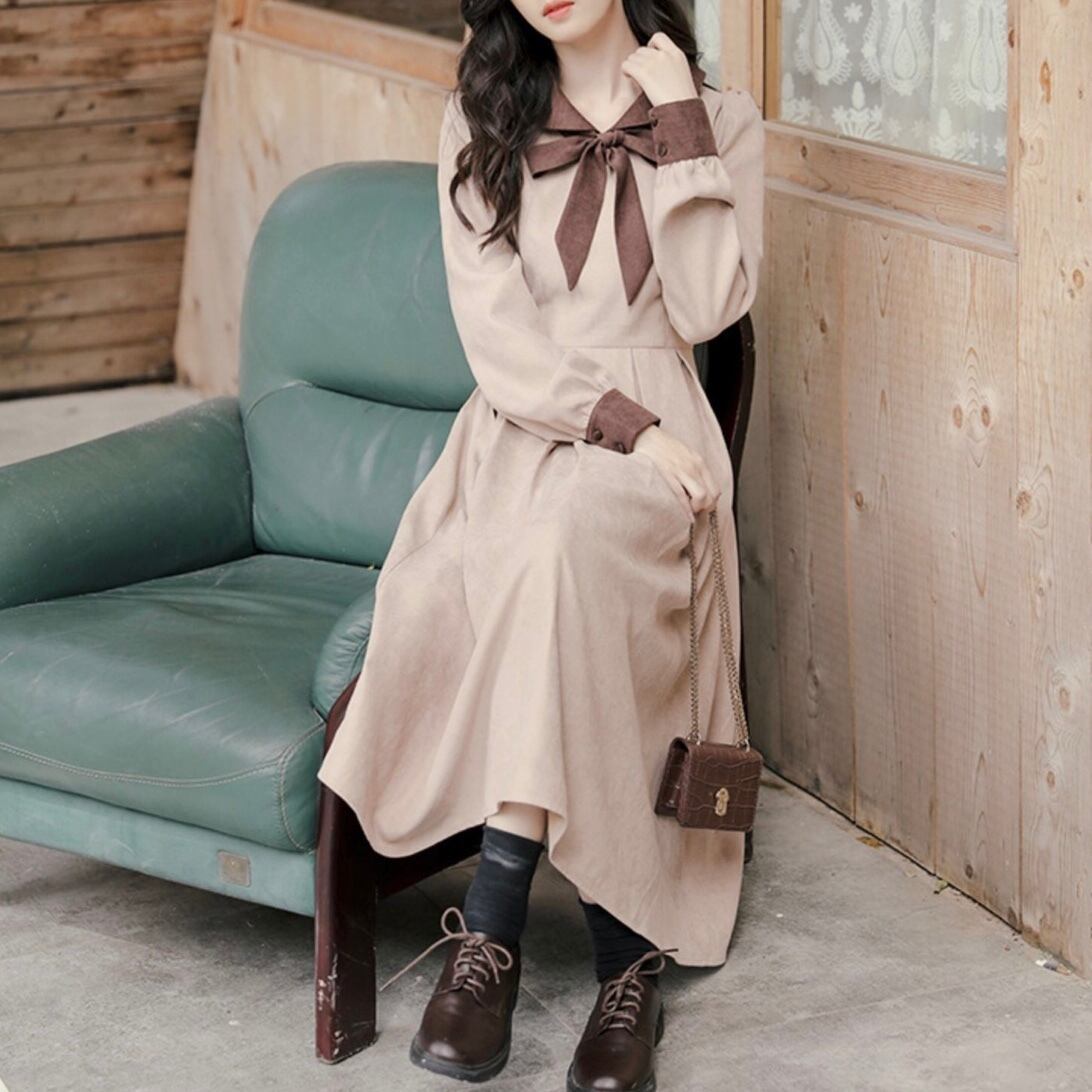レトロ ガーリー リボン ロングワンピース 2色 B01 韓国レディースファッション通販 Bella ベラハート Select Import Shop