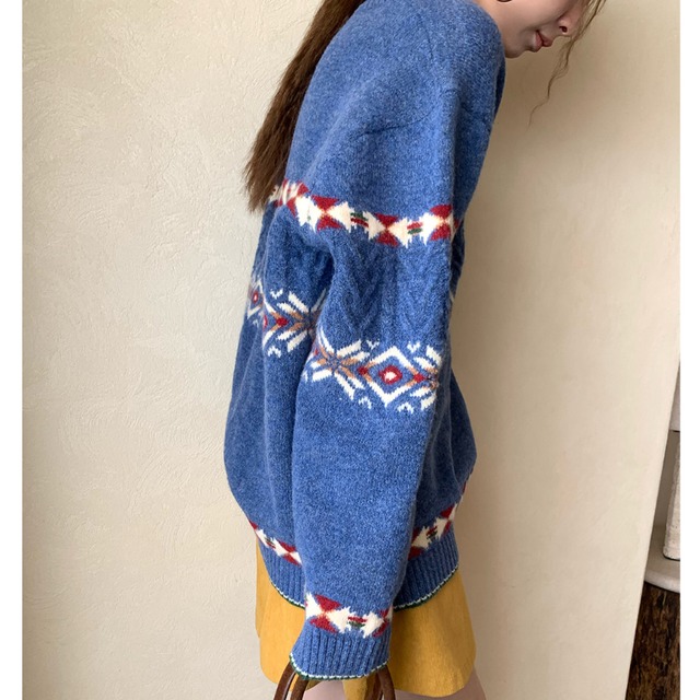 color block v-neck knit　J00259