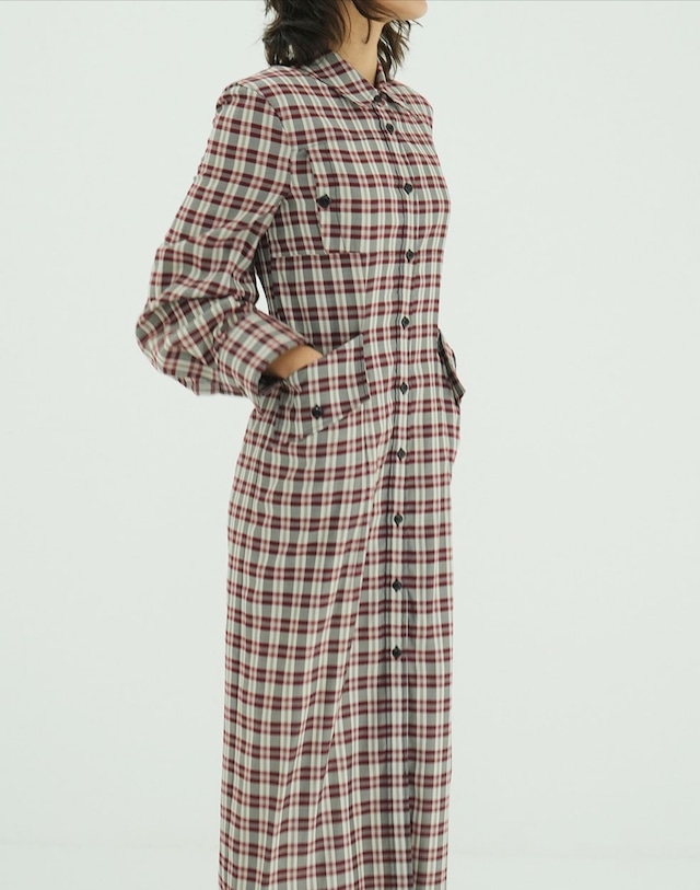 CLANE UP POCKET CHECK SHIRT ONEPIECE