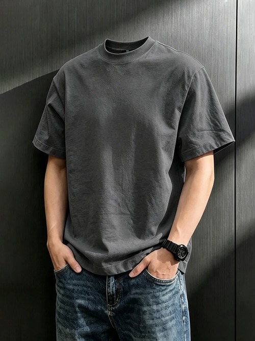 メンズTシャツ 綿100% 320g厚手 半袖 クルーネック 無地 ベーシック カジュアル 春夏トップス