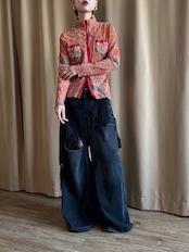 paisley pattern sheer high neck tops-5134-1