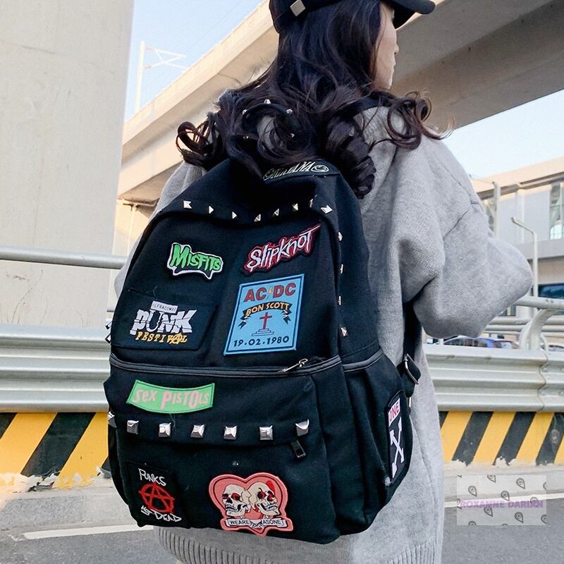 パンクロック パッチ付き バックパック リベット スタッズ リュック