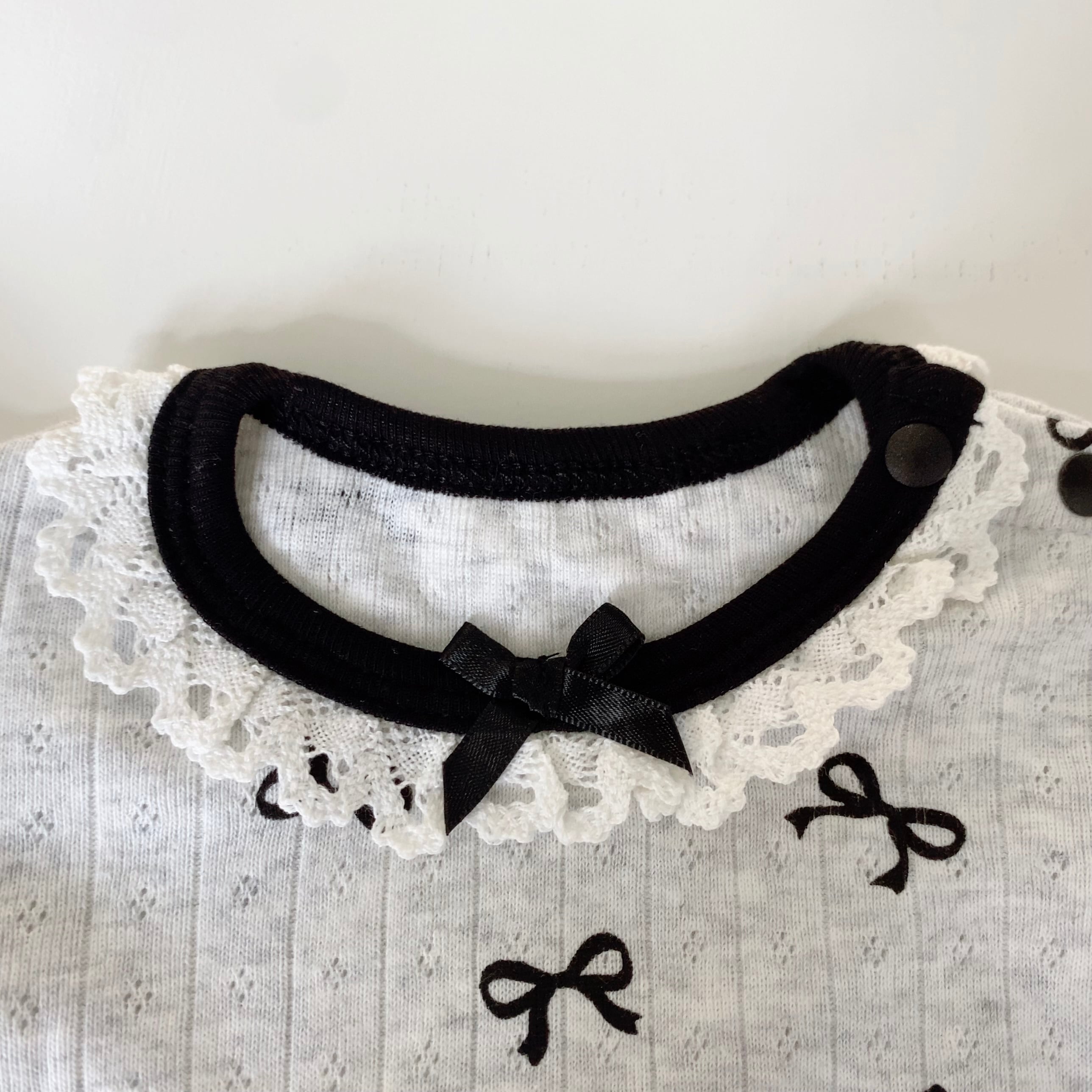 モノトーンリボンロンパース