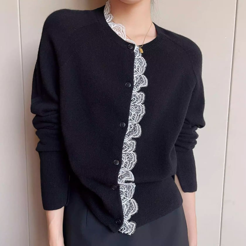 Lace trim knit cardigan A1645 | arSelects