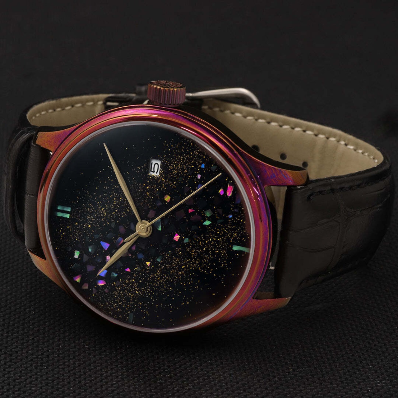 ドリームウォッチ・螺鈿 シルバー ガルーシャ製本革ベルト