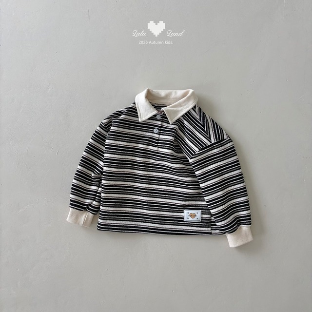 《予約》送料無料【lalaland】Pig Stripe Collar Tee