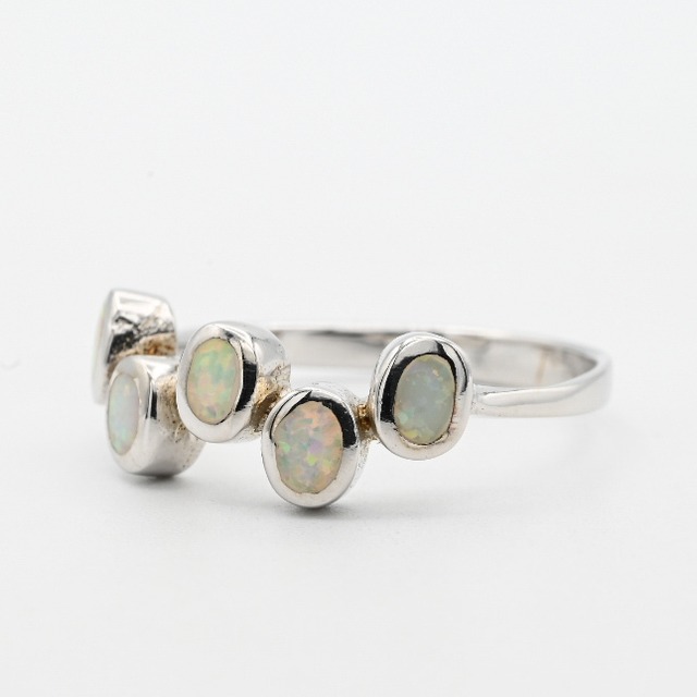 White Opal Inlay Up-down Bubbles Design Ring #16.0 / Denmark