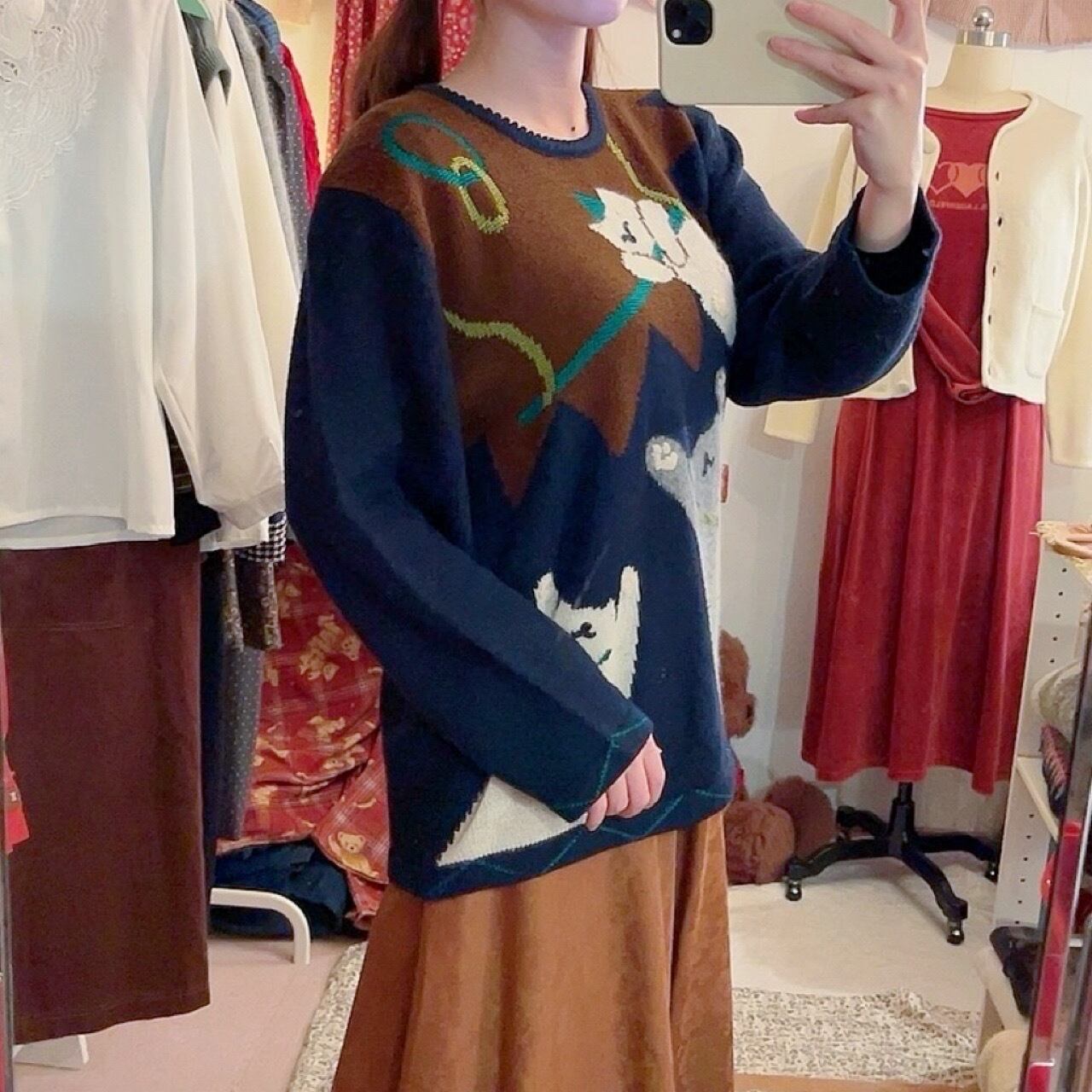 circus cat navy knit sweater