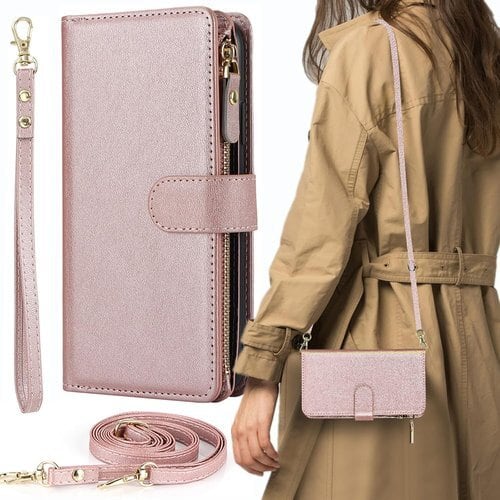 Note20 Ultra ケース 手帳型 ショルダー ート20 ultra カバー サムスン ギャラクシー Note20ultra スマホケース 携帯カバー カバー 財布 適用 case iCoverCase ストラップホール付き カード収納 バッグ マグネット 留め具 肩がけ 首掛け 斜め掛け カードケース ファスナー ストラップ付き カバー ショルダーケース クロスボディケース カード入れ スマホケース 携帯カバー ピンク 2000