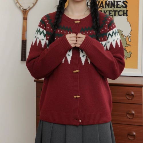 ノルディック柄トグルボタンカーデ ・9683