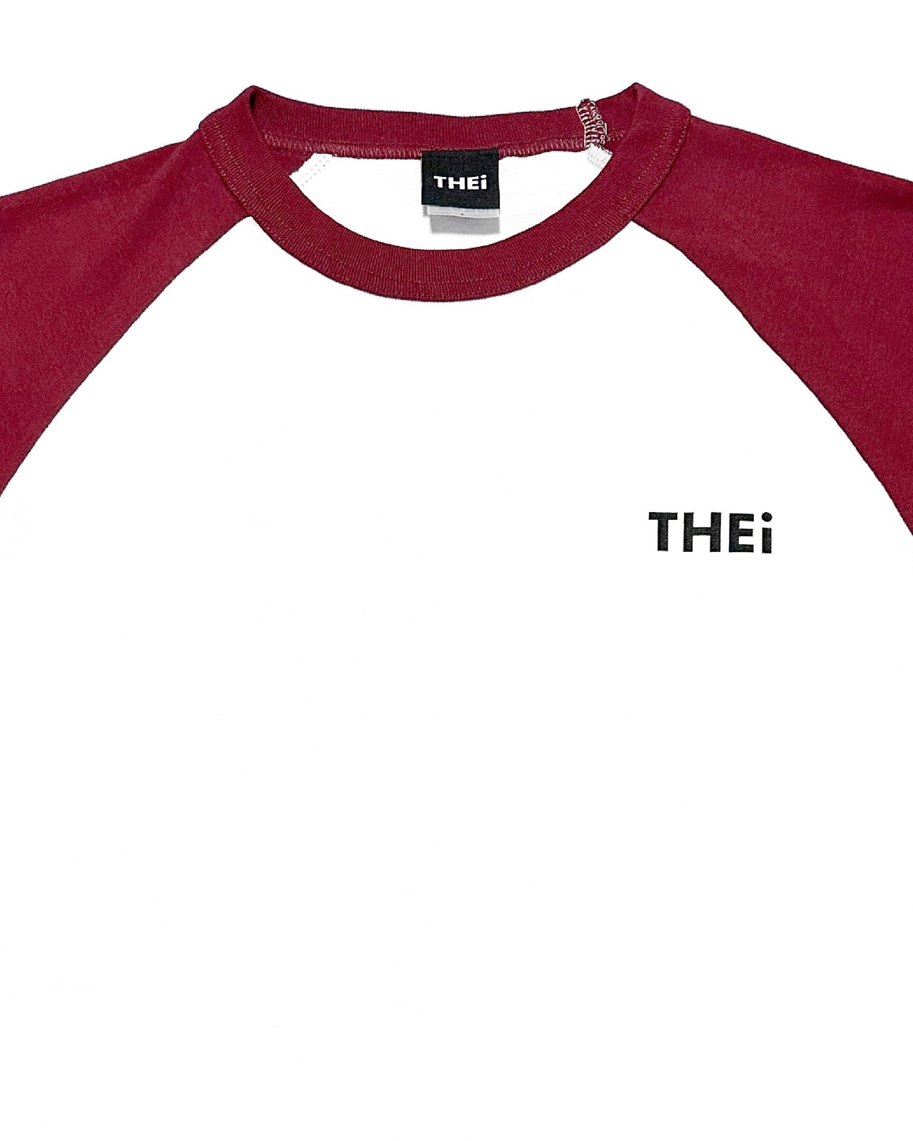 BASIC ONE POINT RAGLAN LONG T-SHIRT - WHITE / BURGUNDY