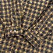 Eddie Bauer エディーバウアー チェック柄 BD ボタンダウン 長袖シャツ M /うすイエロー・ネイビー系 メンズ アウトドア
