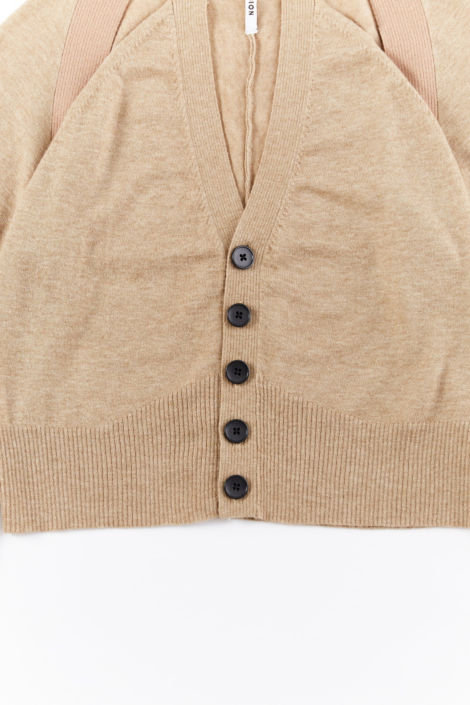 RIB SWITCHING SHORT CARDIGAN 25AWAC-002 BEIGE | A CCORDION