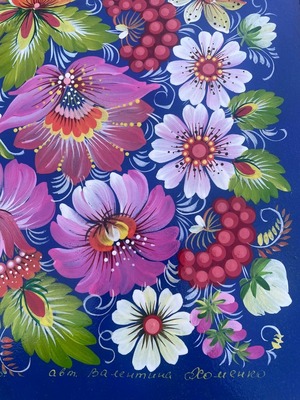 【コウノトリの舞う、わが故郷よ】ペトリキウカ塗り　壁掛け手描き絵画（ヴァレンティナ・ホメンコ）