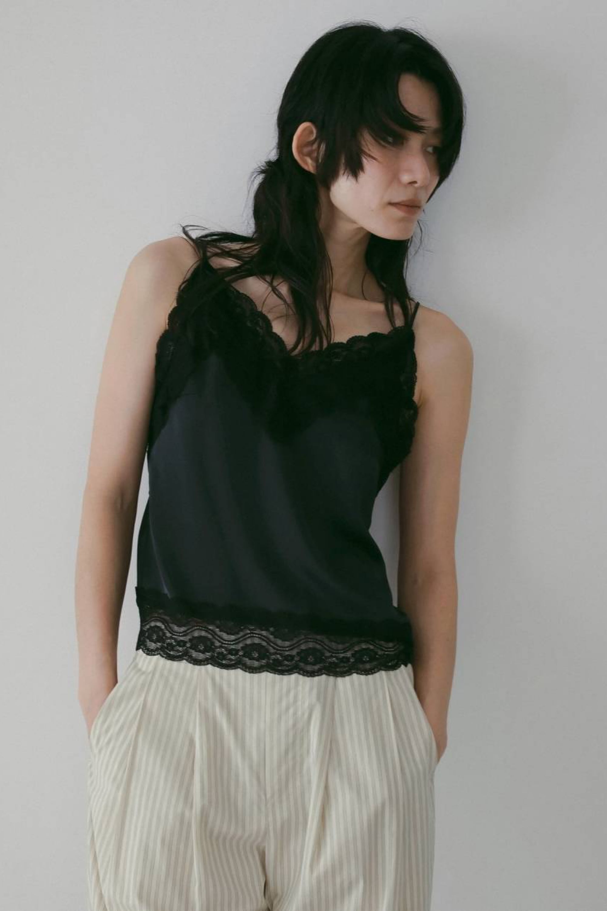 ànuke Satin Lace Camisole サテンレースキャミソール Navy