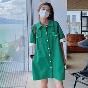 Flamingo-Colored Workwear Shirt Dress 5007