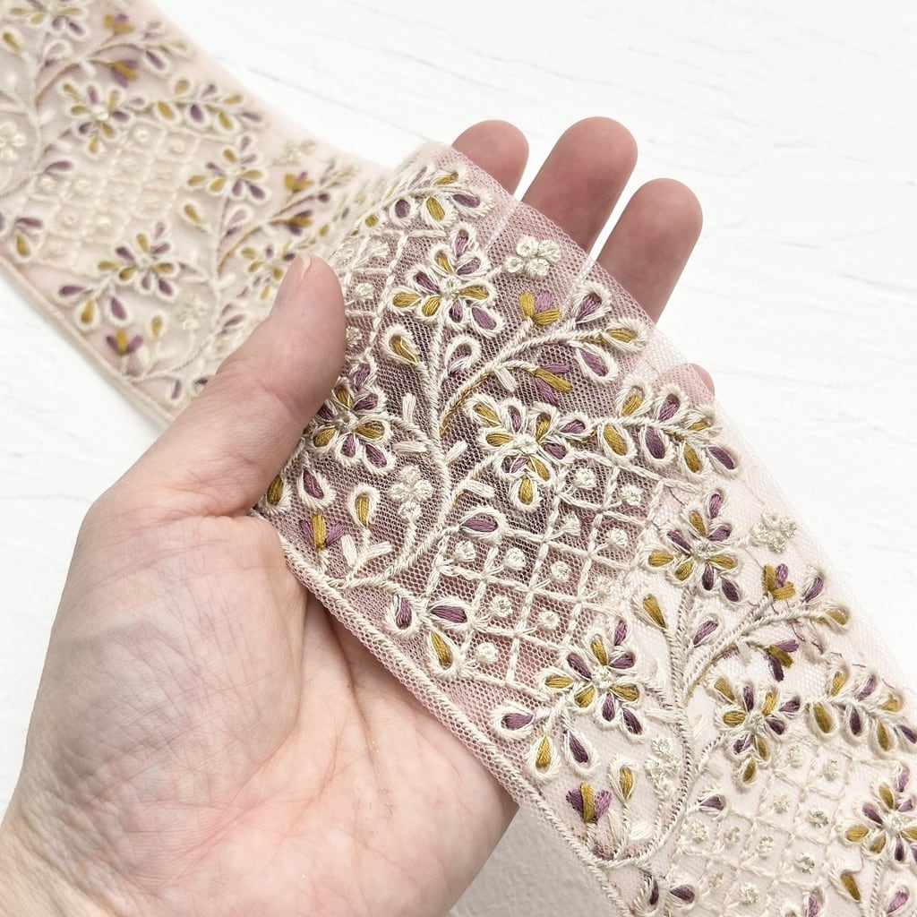 1394 新作*カラフルインド刺繍リボンタッセル*ピンクオレンジ