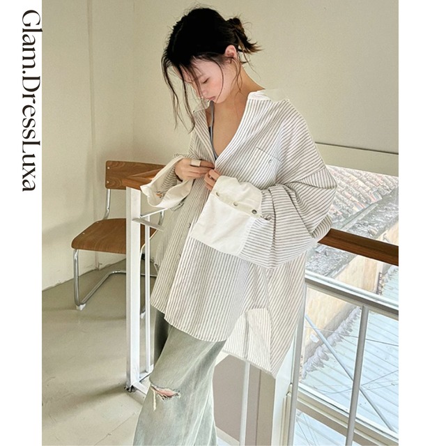 ボリュームスリーブ Stripe Loose シャツ_T1064