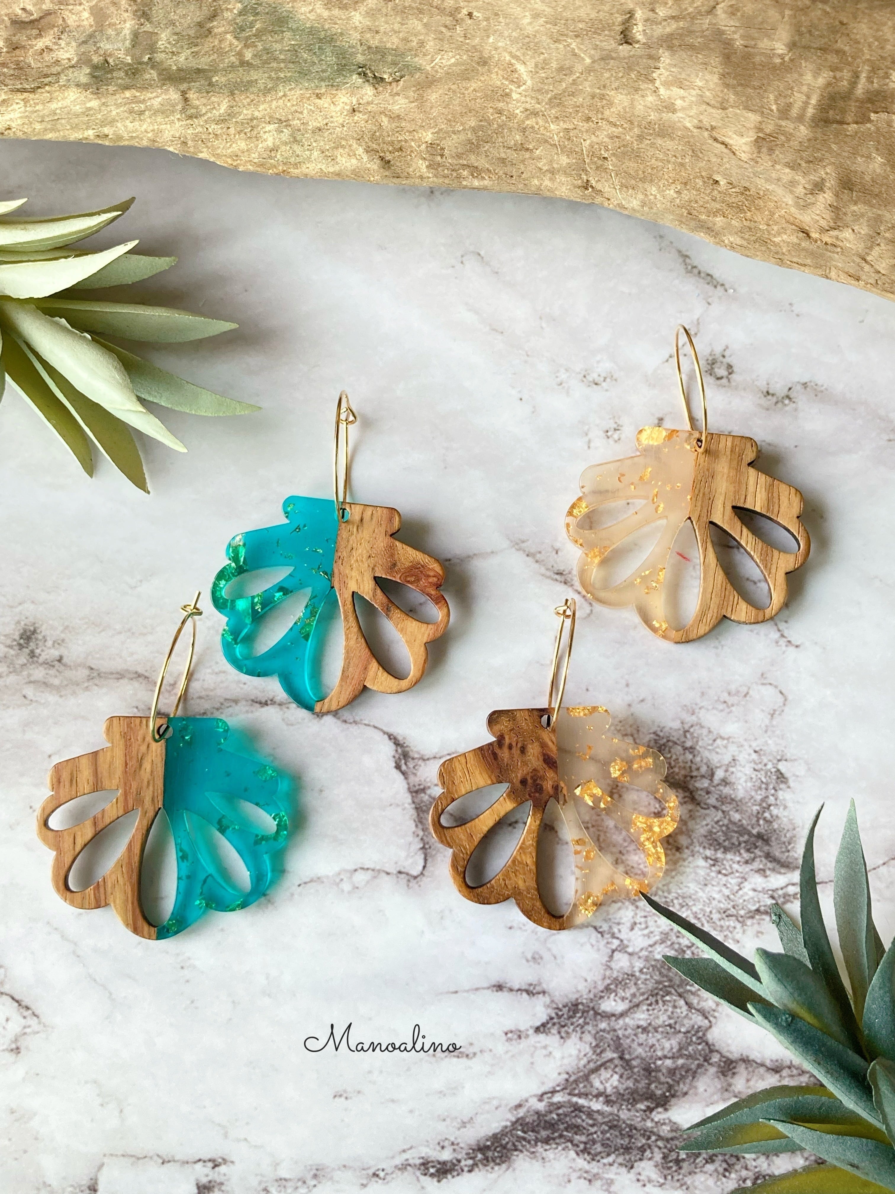 Hawaiian wood shell(ハワイアンウッドシェルピアス、イヤリング)