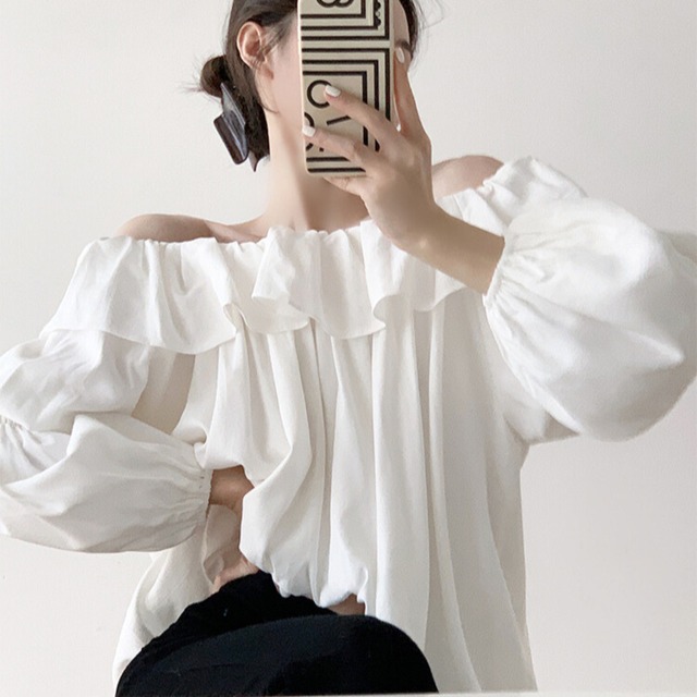オフショルダー シフォン ブラウス