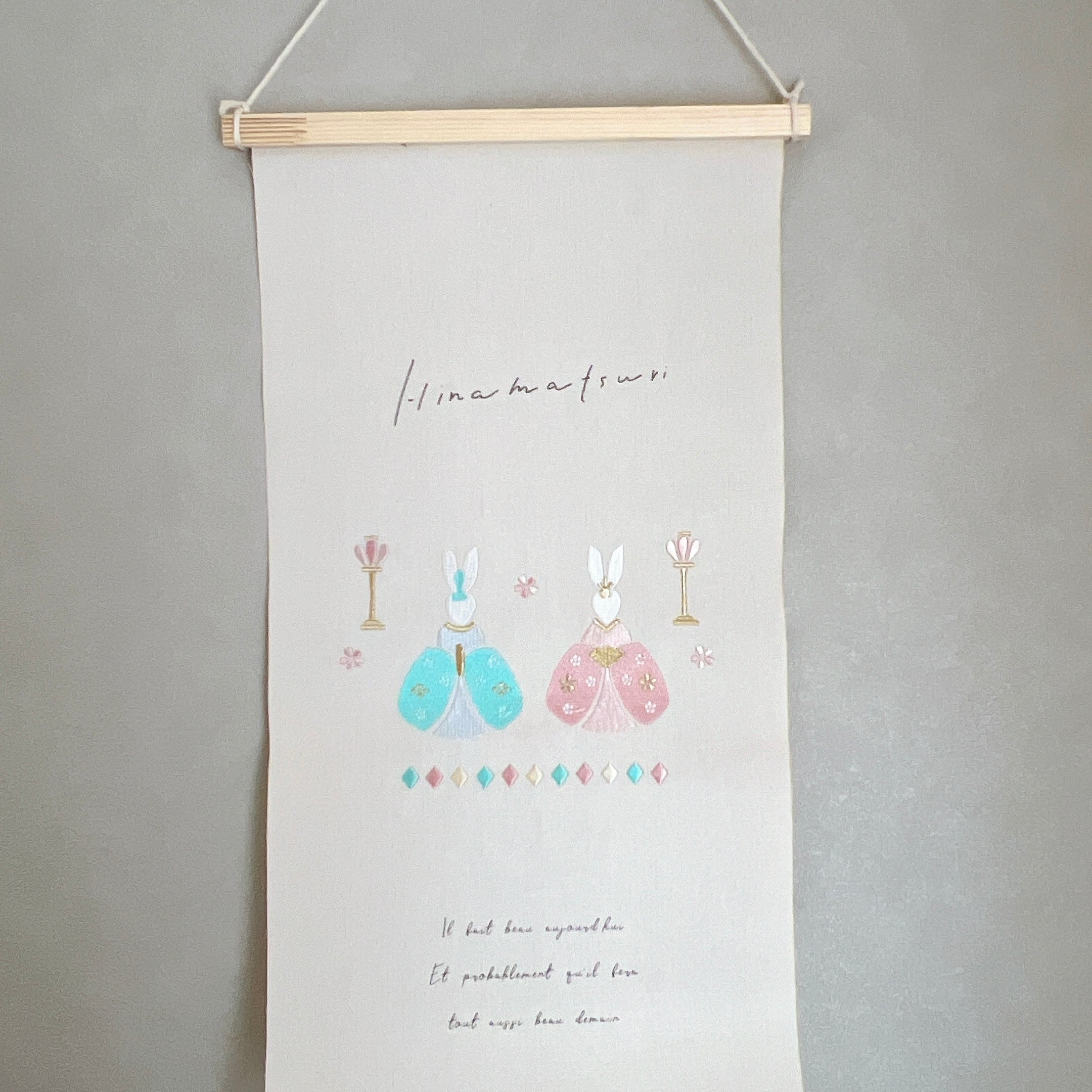 残り数点！　ひな祭り　タペストリーうさぎL ひなまつり うさぎ雛 刺繍タペストリー Lサイズ 桃の節句 ひな祭り
