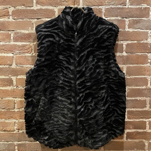 【Caka act3】Zebra Pattern Vintage Loose Fur Fleece Vest