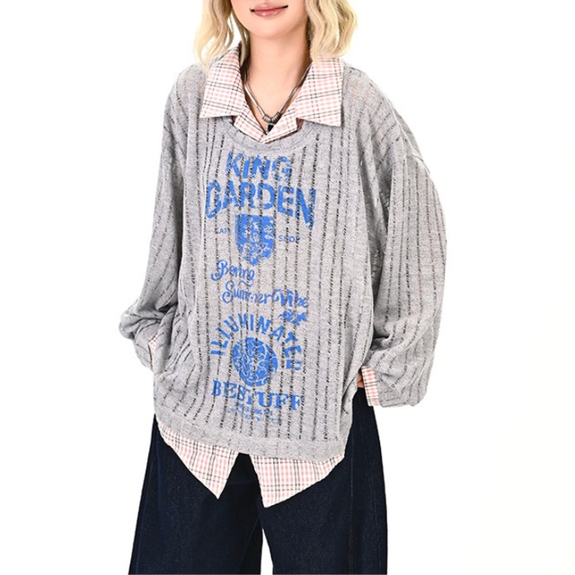 mesh layered style shirt　メッシュレイヤード風シャツ　J1233