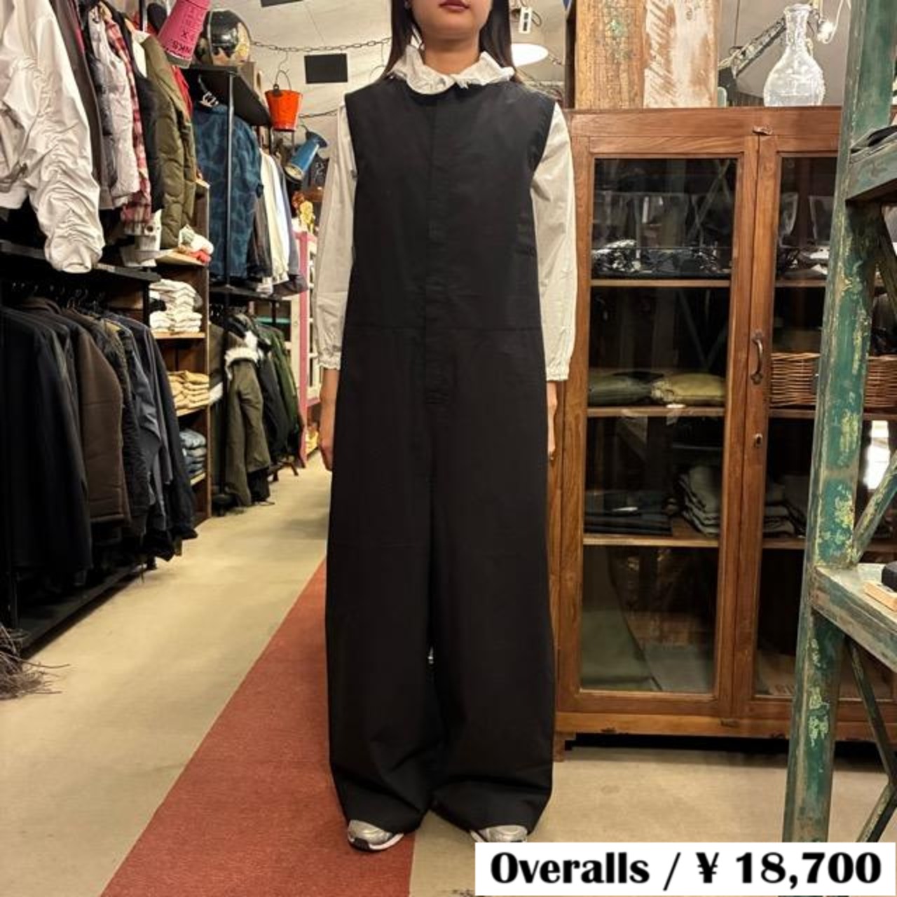 UNIVERSAL TISSU Cotton Lyocell Brushed Washer Broad Boat Neck Overalls, Black