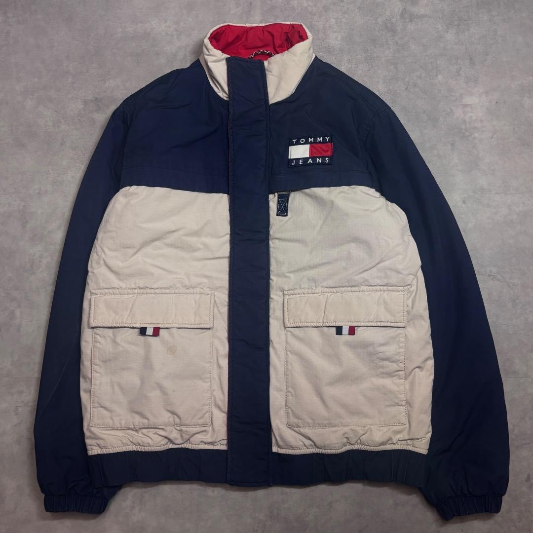 トミーヒルフィガー 中綿ジャケット エンブレム ロゴ L 紺 白 17396