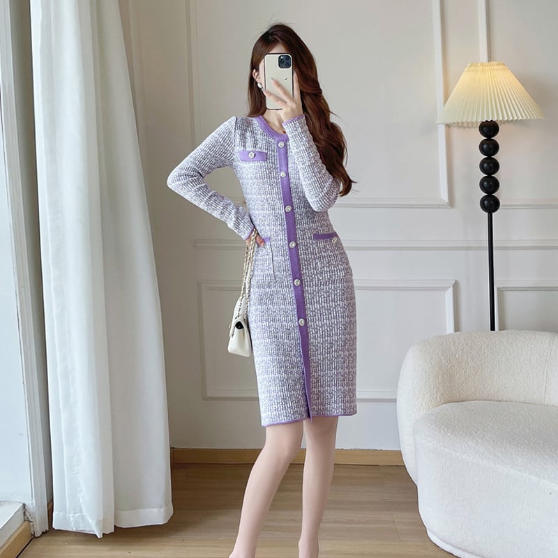 【dress】Aラインニットワンピース Q6781