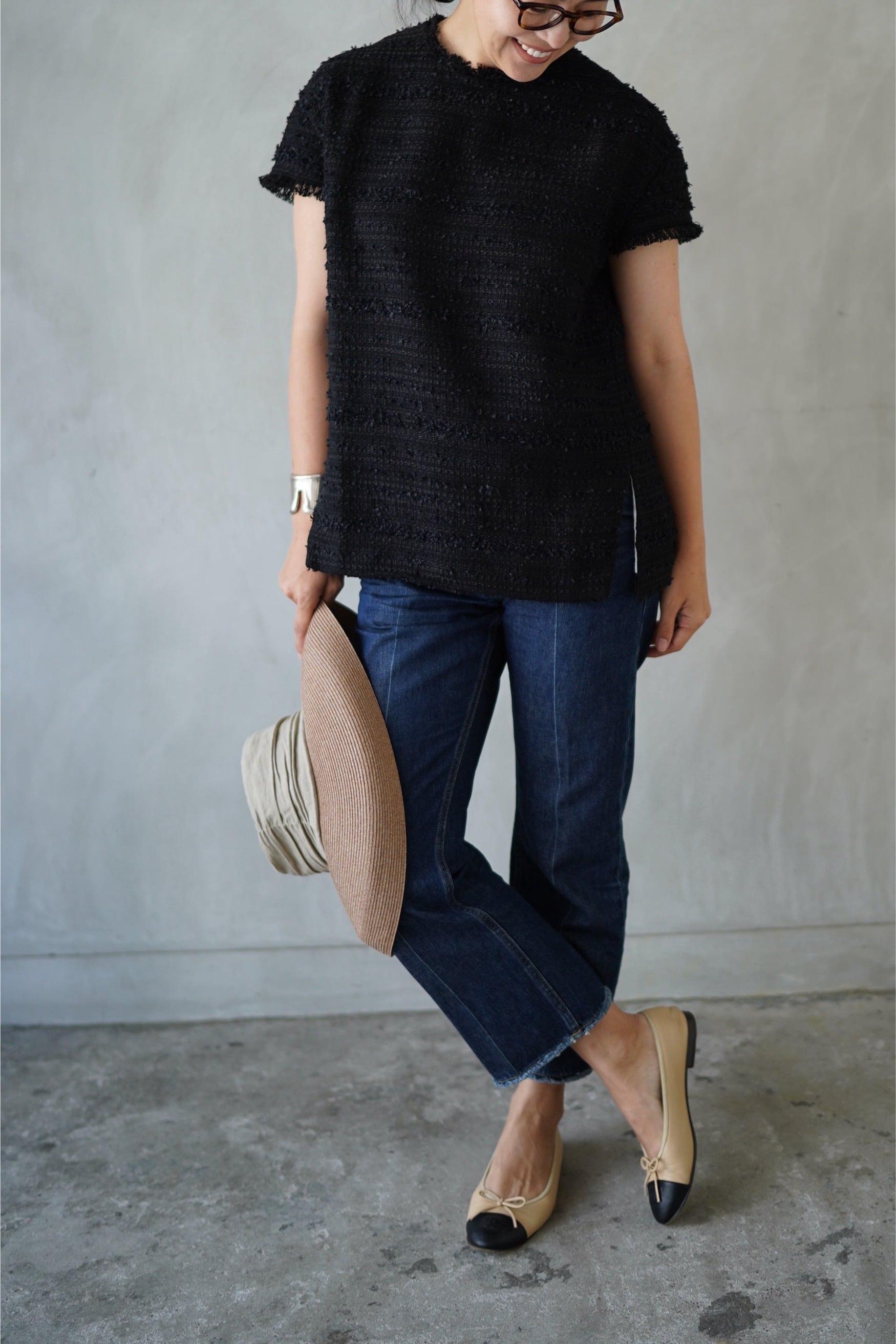 4 seasons tweed tops 黒 | THE9SHOP