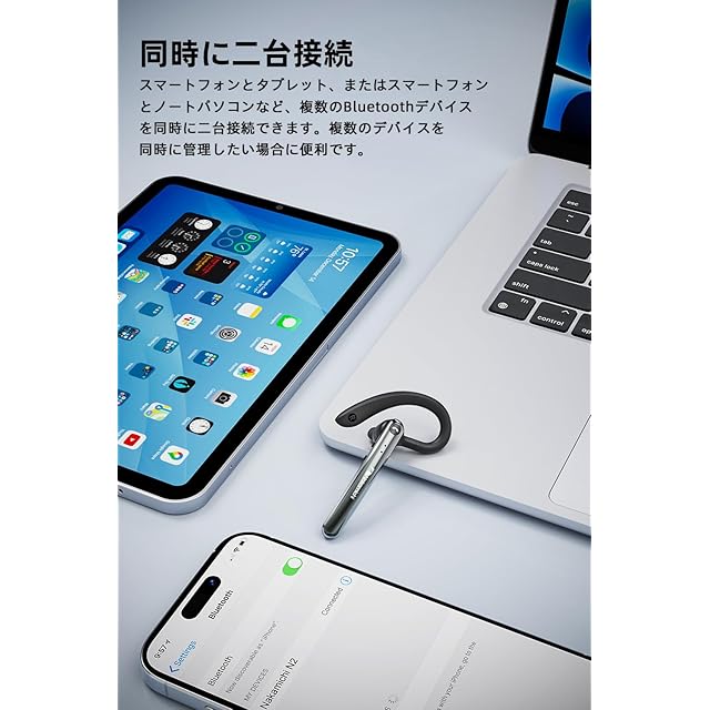 Nakamichi 片耳ヘッドセット Bluetooth5.3 耳掛け式イヤホン ENCノイズ