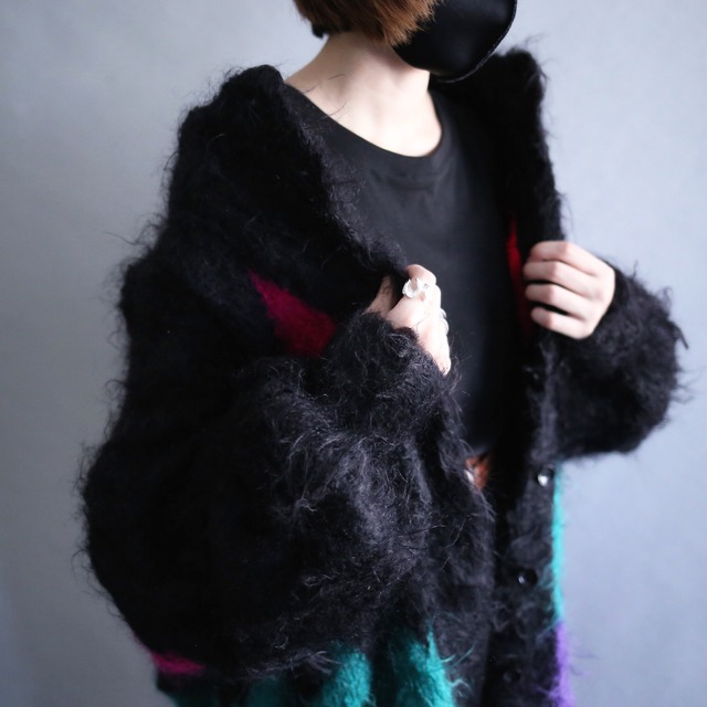 "mokemoke" psychedelic poison color pattern knit coat jacket