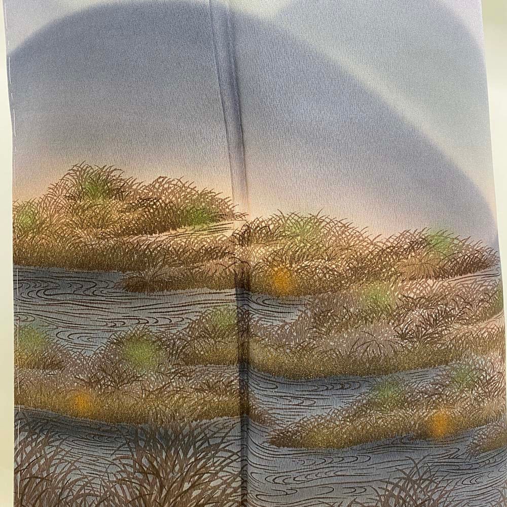 訪問着 中古 薄鼠色 鼠色 幅広 大きめ 古典 裄丈67cm 身丈164cm 結婚式