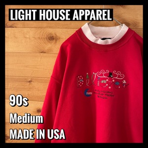 【 LIGHT HOUSE】90s USA製 刺繍 スウェット トレーナー 襟付き かわいい系 レディースM us古着