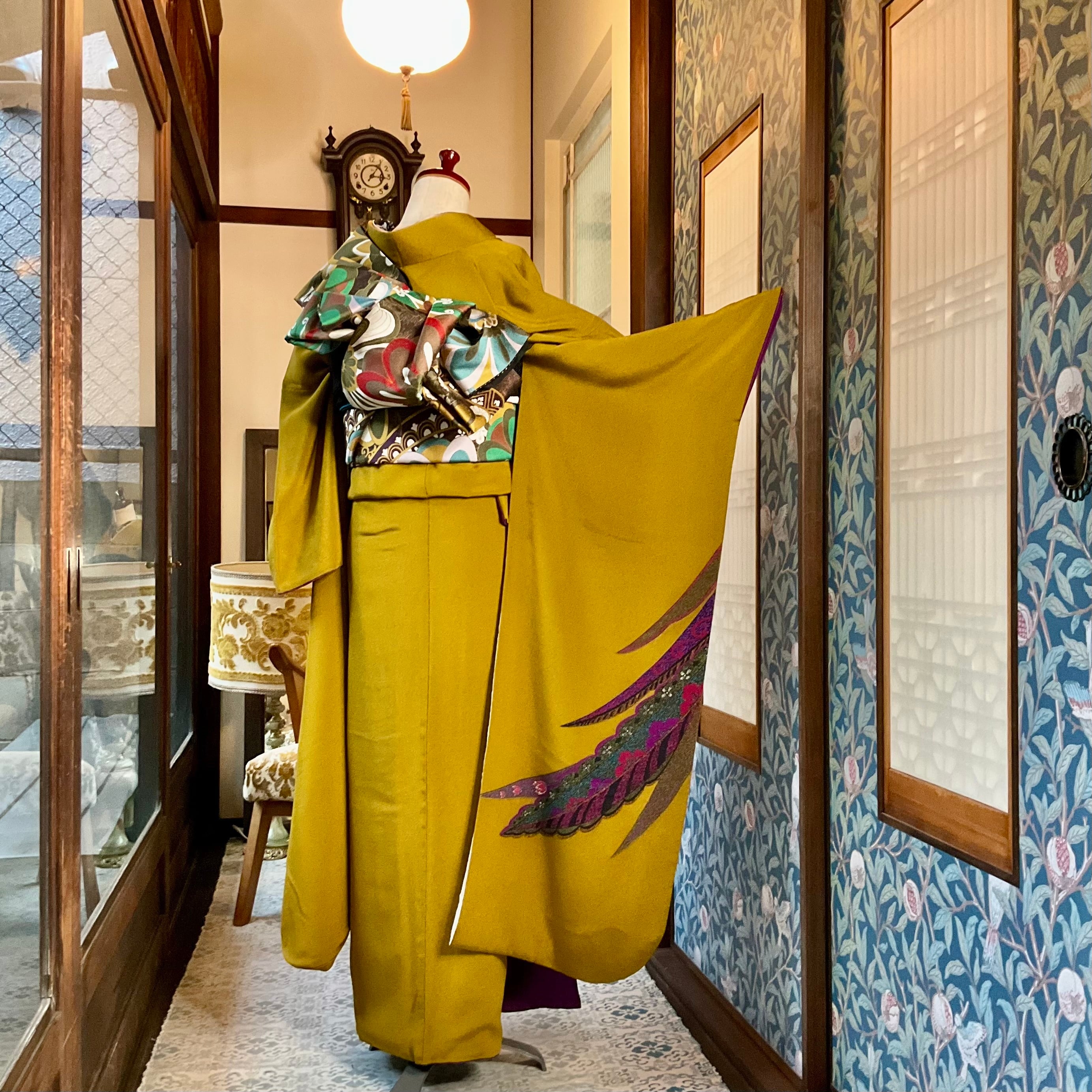 Ethnic Feather＊振袖セット 羽根 マスタード イエロー エスニック